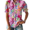 Women's Floral Print Button Down Blouse Ruffle Short Puff Sleeve Boho Tops