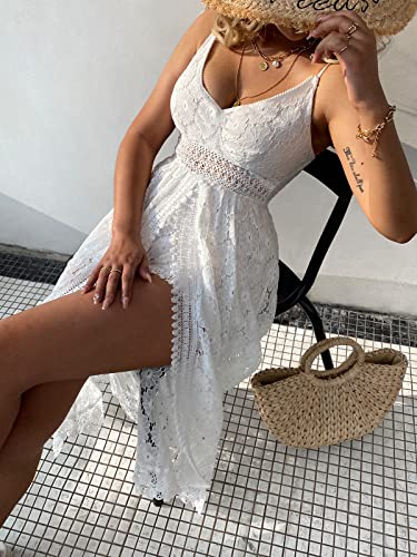 Women's Ruching Smocking Jumpsuit Summer Slip V Neck Backless Maxi High Low