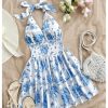 51tqSxKivvL.jpg Women's Sundresses Boho Halter V Neck Backless Ruffle Flowy Summer Beach Mini Dress