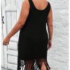Women's Plus Size Boho Summer Fringe Trim Sleeveless Tank Dress Beach Vacation Midi Dresses