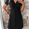 Women's Casual Short Sleeve V Neck Tee Shirt Dress Twist Front A Line Short Dresses