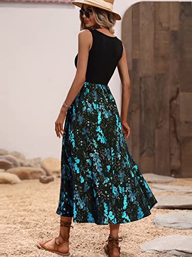 51vlqLX5KXL.jpg Women's Scoop Neck Button Front Tank Dress Sleeveless Floral Print Mini Dresses