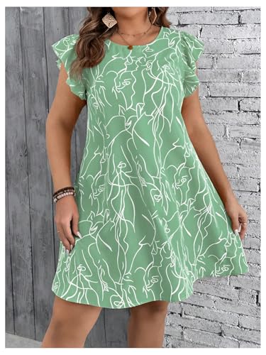 Women's Plus Size Summer Dress Graphic Print Ruffle Cap Sleeve Loose Short Dresses