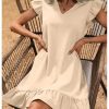 Summer Dresses for Women V Neck Cap Sleeve Ruffle Hem Smock Short Dress