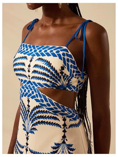 51wkvh70zWL.jpg Women's Summer Maxi Dress Boho Print Tie Shoulder Spaghetti Strap Cut Out Tie Back Cami Dresses Sundress