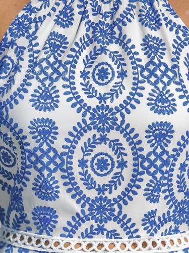Women's Midi Dress Halter Paisley Sleeveless Cutout Waist Long Beach Boho Summer Dress