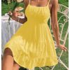 51wuXoldJmL.jpg Women's Swiss Dots Sleeveless Ruched Bust Ruffle Hem Cami Short Dress