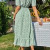 51xbxHjnobL.jpg Dress for Women Maxi Dresses Off Shoulder Ditsy Floral Print Short Sleeve Frill A Line Dress
