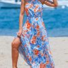 Women's Summer Dresses Abstract Floral One Shoulder A Line Smocked Tiered Maxi Dress