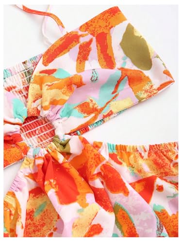 Women's Floral Print Cut Out Dress Tie Shoulder Sleeveless Boho Vacation Long Flowy Dresses