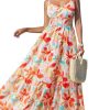 51yMIL0Pk7L.jpg Women's Vacation Summer Dresses Tropical V Neck Elastic Waist Sleeveless Spaghetti Strap Smocked Maxi Dress