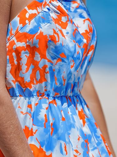 Women's Summer Dresses Abstract Floral One Shoulder A Line Smocked Tiered Maxi Dress