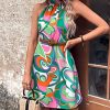 51ypOGXjN2L.jpg Women's Floral Print Tunic Dress Criss Cross Sleeveless Halter Summer Short Dresses