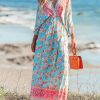 51z2ae7ydzL.jpg Women's Plunging V Neck Paisley Boho Backless Beach Dress Blouson Sleeve Back Tie Waist Tie Maxi Summer Dresses