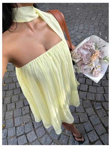 51zex2WqLJL.jpg Women's Y2k Tube Mini Dress Sleeveless Party Beach Summer Flowy Sundresses with Scarf