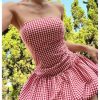 51ztQLa2WQL.jpg Women's Plaid Strapless Bubble Dress Sleeveless Ruffle Mini Tube Dresses
