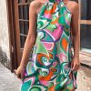 51zyzZBwOYL.jpg Women's Floral Print Tunic Dress Criss Cross Sleeveless Halter Summer Short Dresses