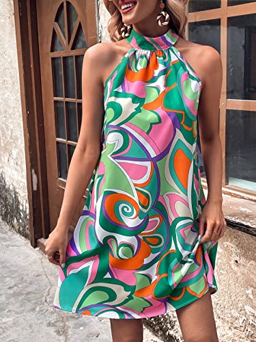 51zyzZBwOYL.jpg Women's Floral Print Tunic Dress Criss Cross Sleeveless Halter Summer Short Dresses