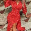 61Cot4hQe2L.jpg Women's Half Sleeve Floral Print Wrap Dress Boho V Neck Flowy A Line Midi Dresses
