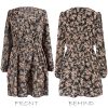 Women Floral Ruffle Summer Dress Surplice V Neck Long Peasant Sleeve Elastic Waist Flowy Casual Holiday Mini Dress